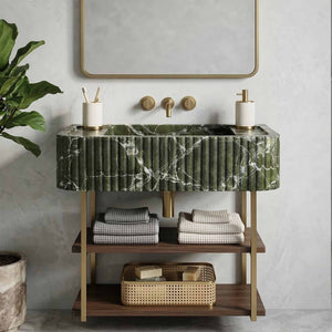 Green Levanto Hand-Carved Marble Vessel Sink for Bathroom