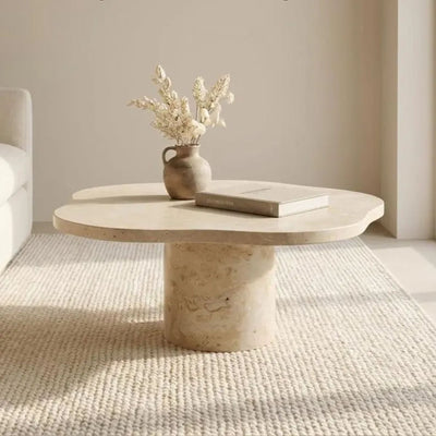 Organic Travertine Marble Coffee Table – Sculptural Pedestal