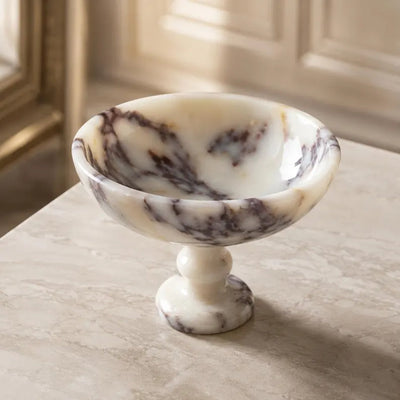 Calacatta Viola Marble Pedestal Bowl – Handmade Centerpiece