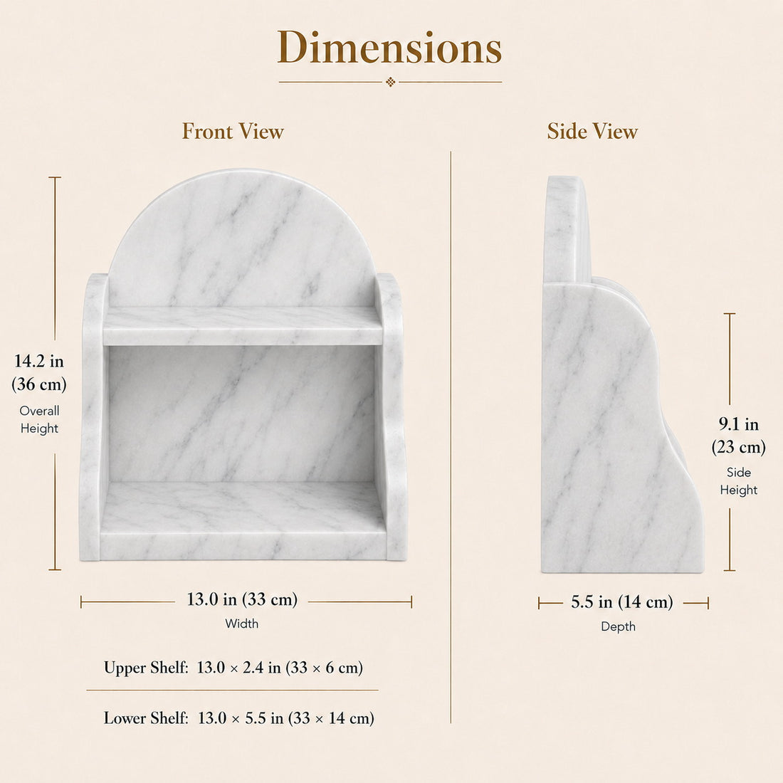 Carrara White organizer dimensions