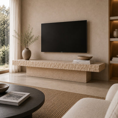 Handmade Travertine Media Console – Natural Stone TV Stand