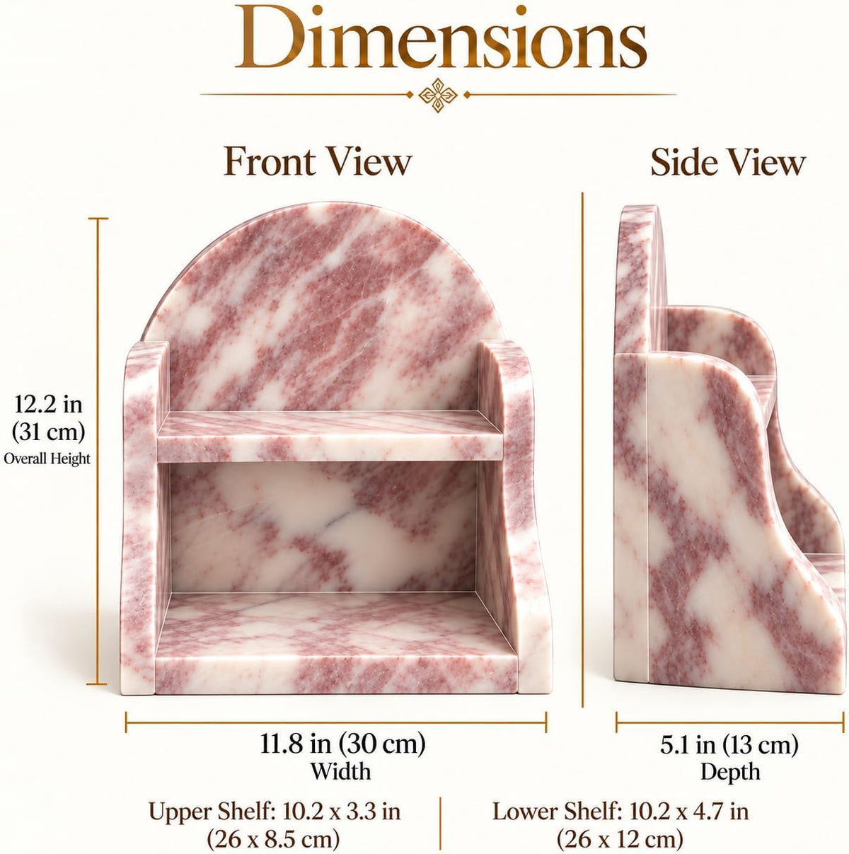 Pink marble two-tier shelf for desk, kitchen counter or console styling