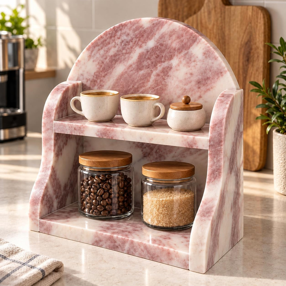 Pink marble organizer, 11.8 x 5.1 x 12.2 inch fully assembled stone shelf