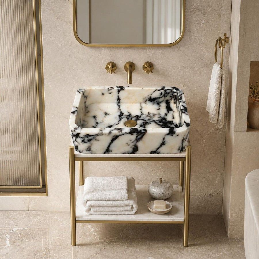 marble sink on brass stand