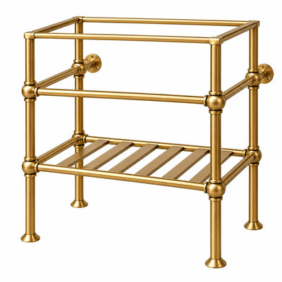 Custom Brass Vanity Sink Stand with Towel Bar, Dual Wall Support Console Base