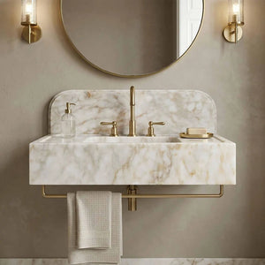 Calacatta Gold Marble Sink with Integrated Backsplash