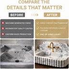 Before and after comparison of a sink with machine-generated finish vs hand-carved craftsmanship.