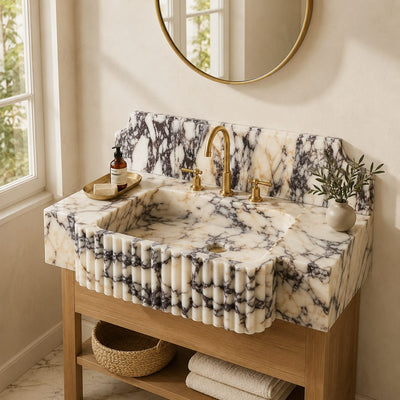 Calacatta Viola Marble Sink with Integrated Backsplash