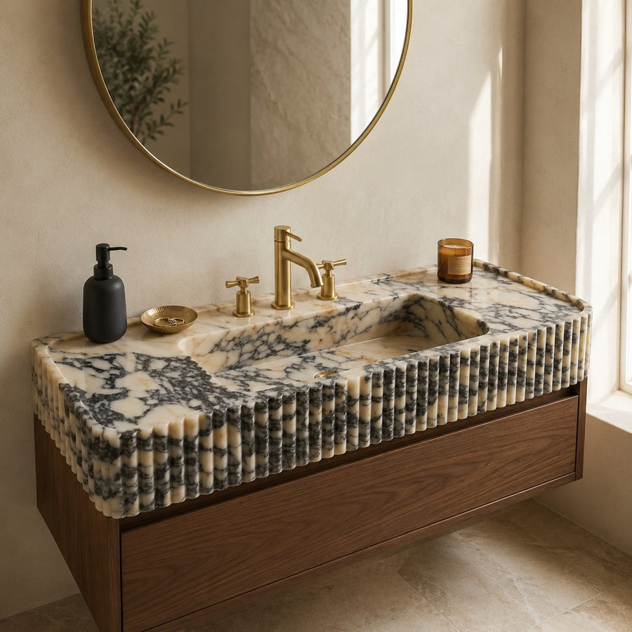 Natural marble sink in interior