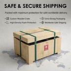 Calacatta Viola marble vessel sink packaged in custom wooden crate for worldwide insured shipping