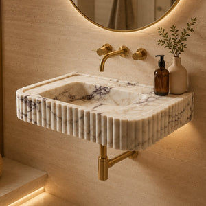 Calacatta Marble Fluted Sink — Hand-Carved Luxury Marble Vanity