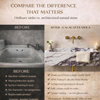 Before and after comparison of a sink with Calacatta Viola marble.