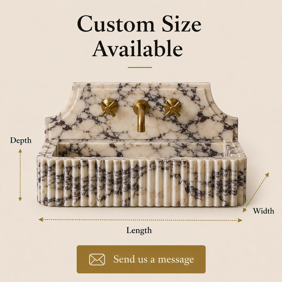 Custom marble sink dimensions diagram – depth, width, length