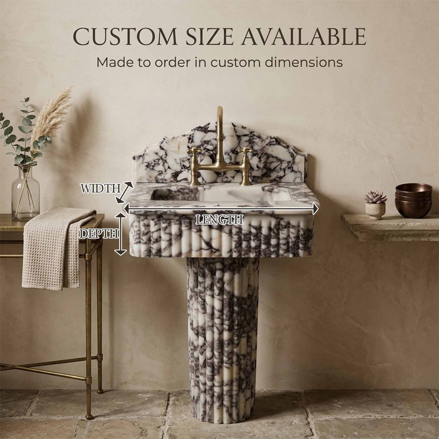 Custom marble sink dimensions diagram – width, depth, length
