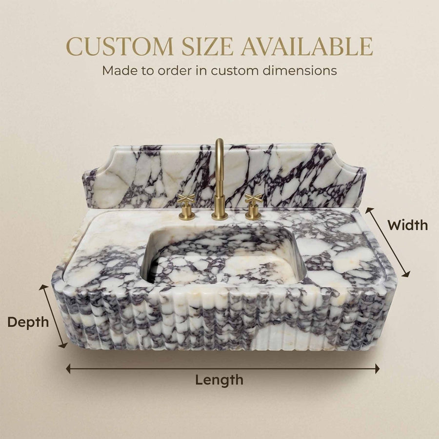 Custom marble sink dimensions diagram – width, depth, length