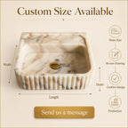 Custom marble sink dimension diagram — made to order width, depth, length