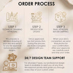 Custom marble sink 3-step order process: technical drawing approval, production update, final approval before shipping