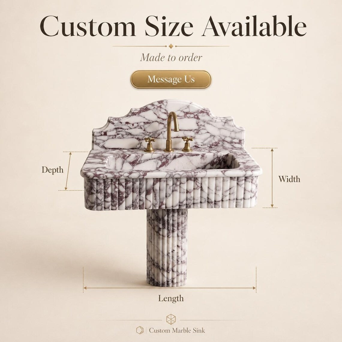Customizable calacatta viola marble sink with pedesta