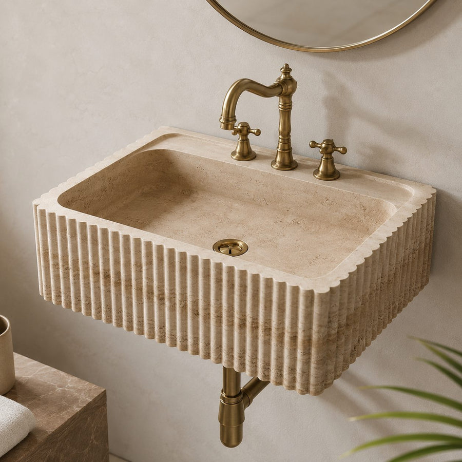 hand carved custom travertine sink