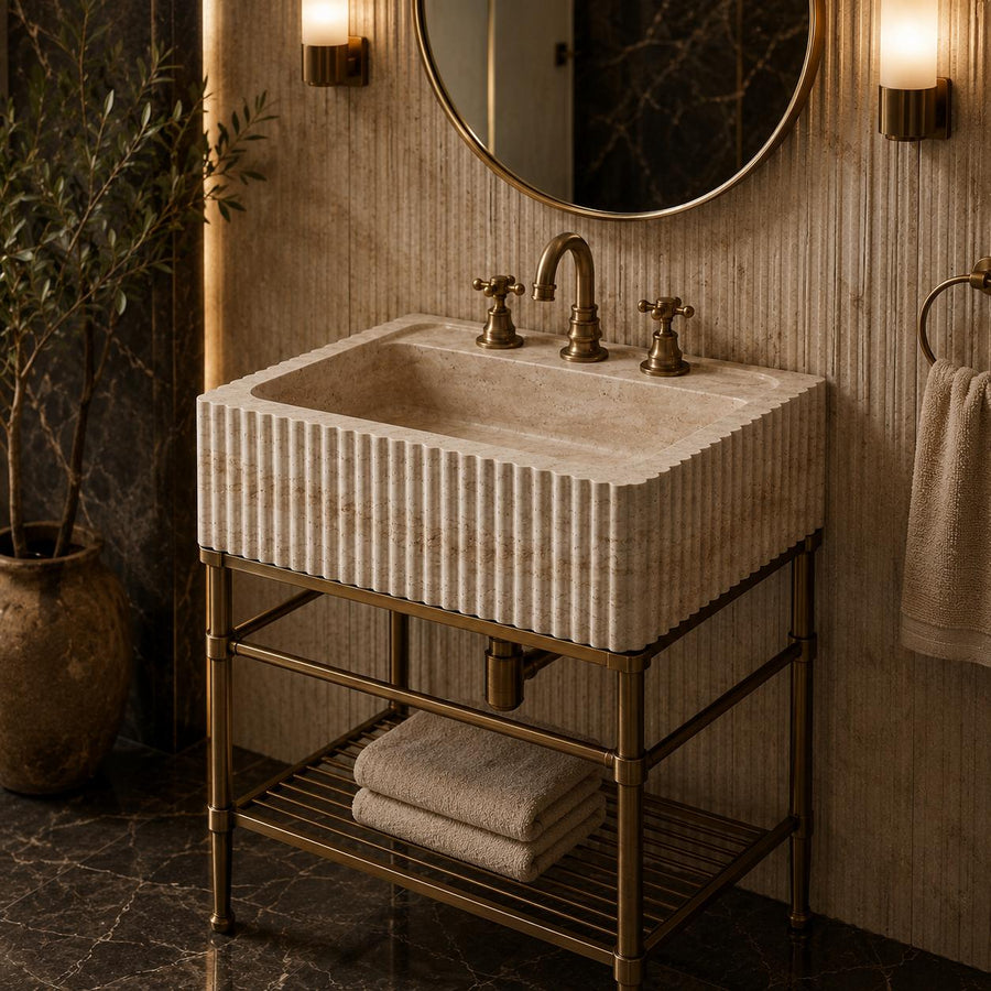 hand carved custom travertine sink