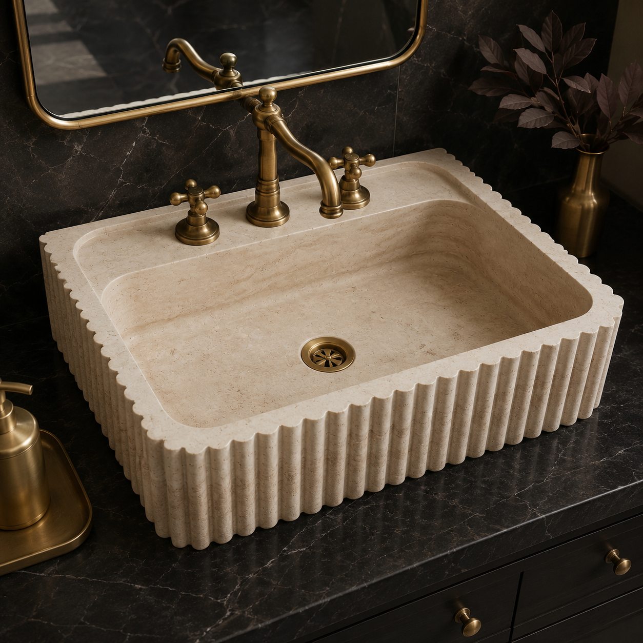 hand carved custom travertine sink