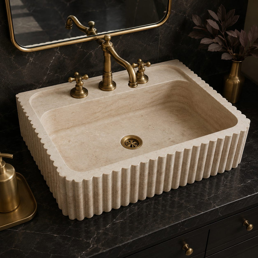 hand carved custom travertine sink