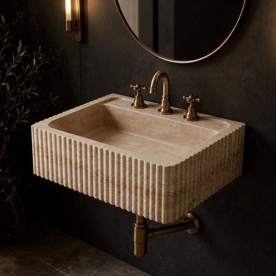 hand carved custom travertine sink