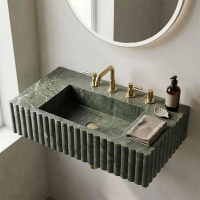Green Marble Fluted Sink — Hand-Carved Luxury Stone Vanity