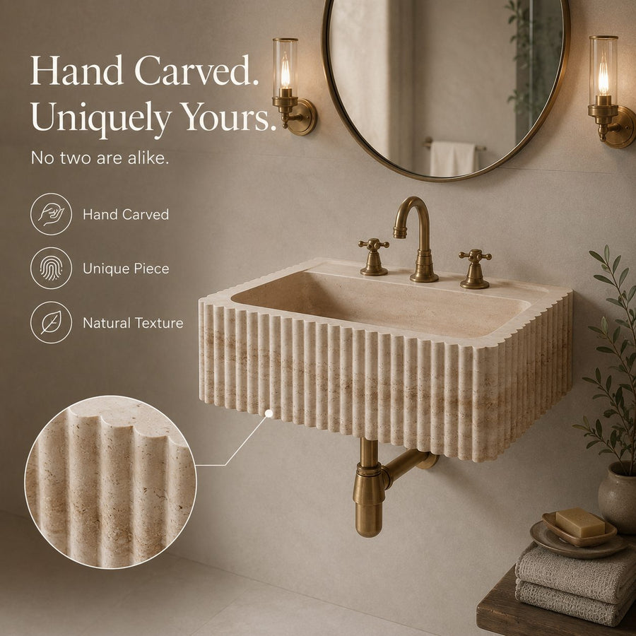hand carved custom travertine sink