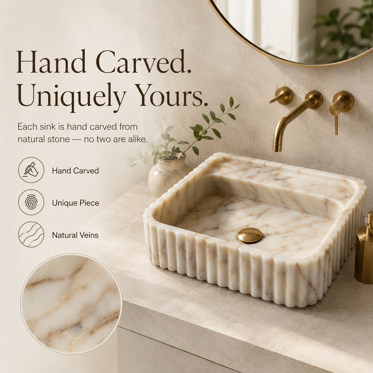 Hand carved marble sink for bathroom