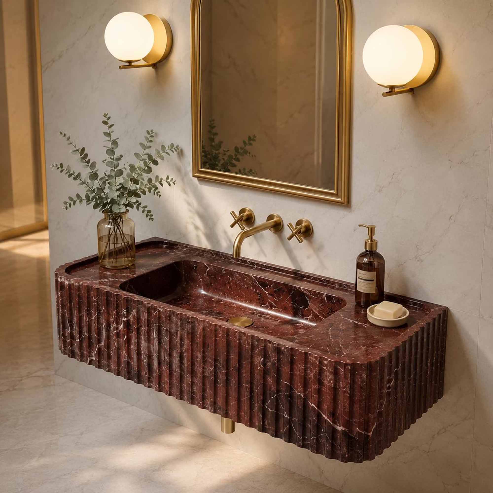 Rosso Levanto Hand-Carved Marble Vessel Sink