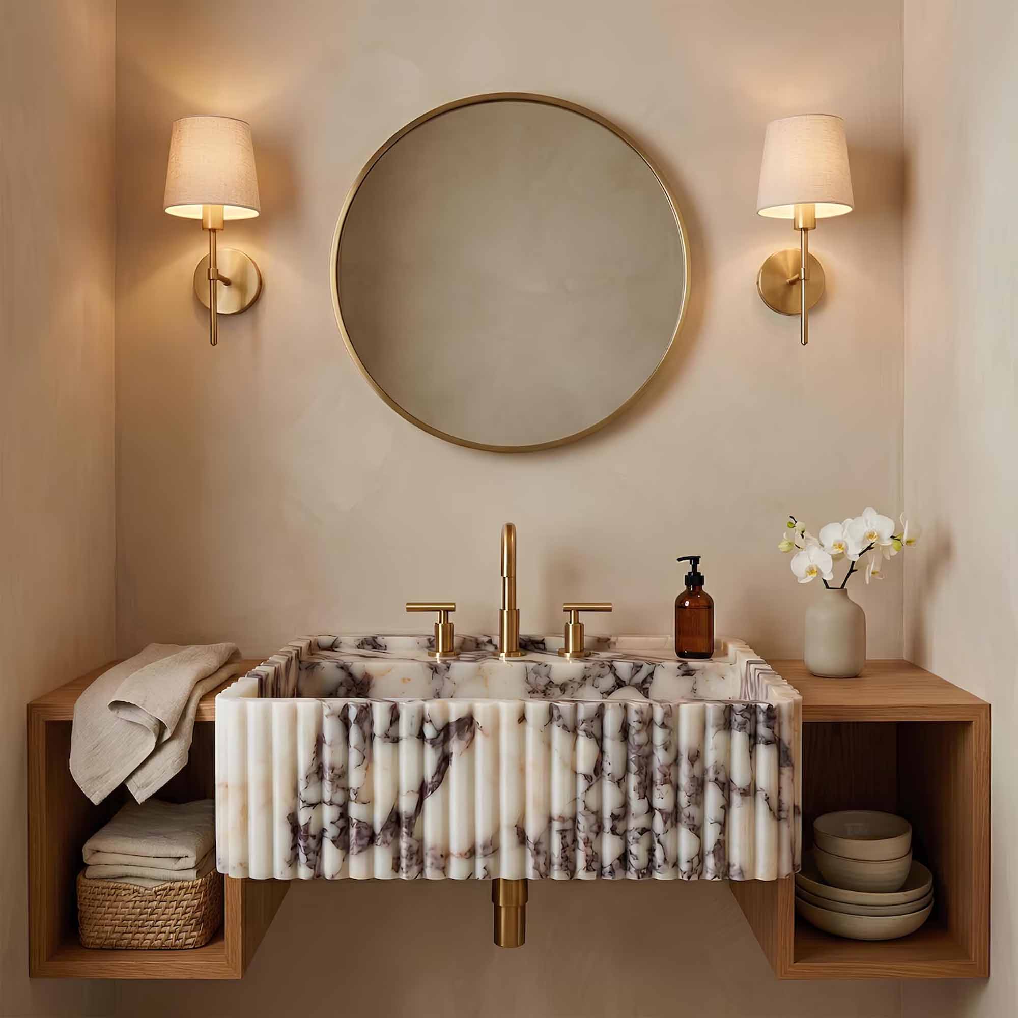 Calacatta Viola Hand-Carved Marble Sink