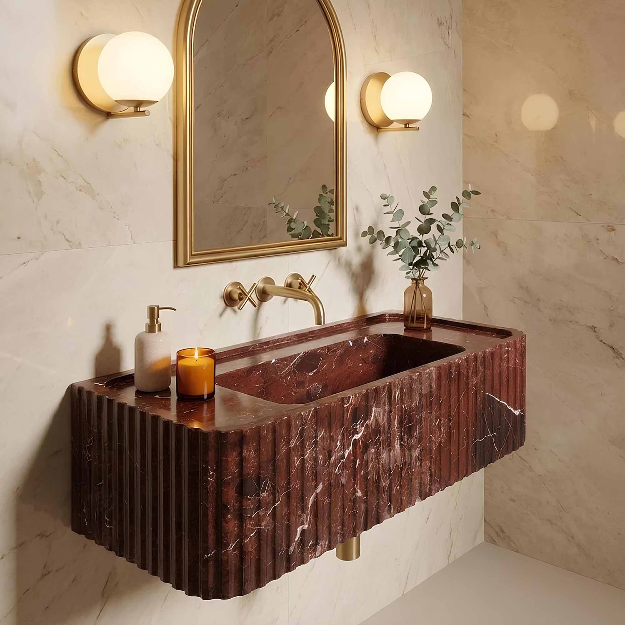 Rosso Levanto Hand-Carved Marble Vessel Sink