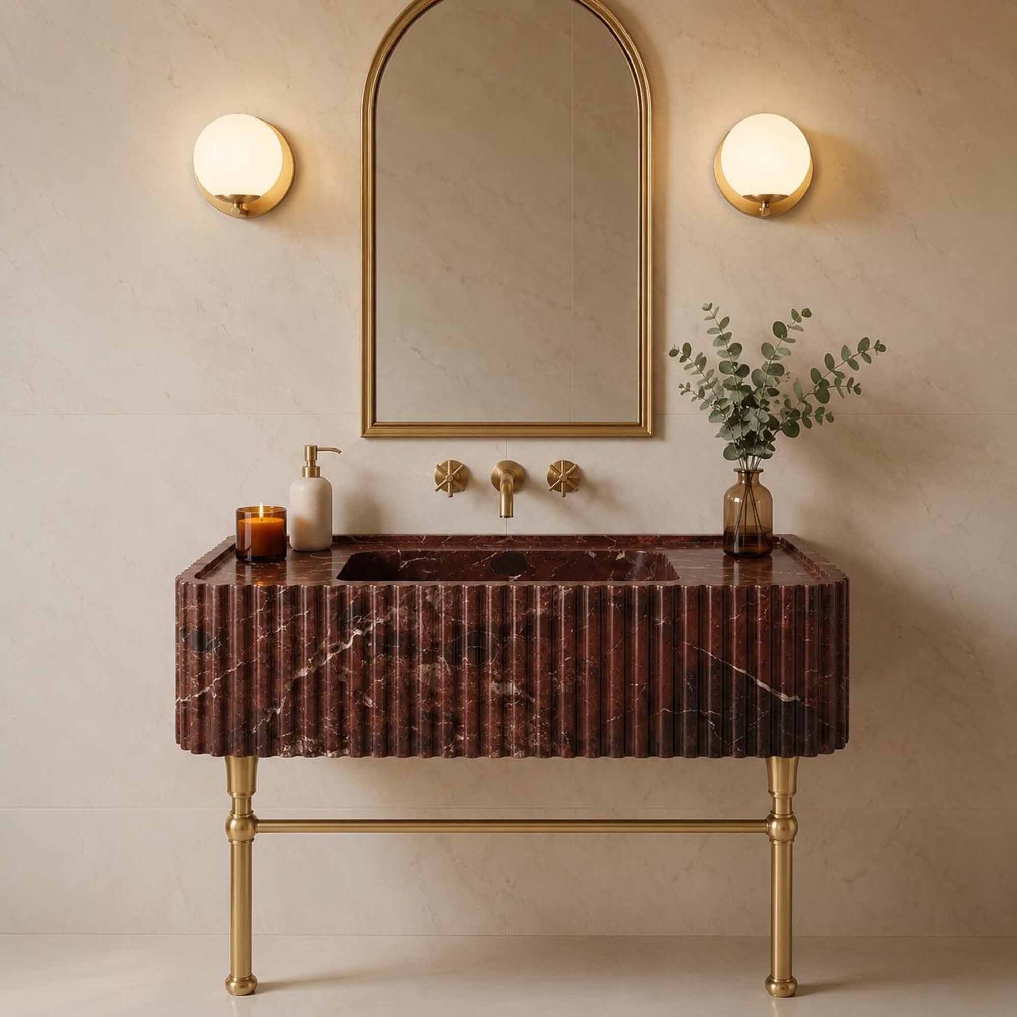 Rosso Levanto Hand-Carved Marble Vessel Sink