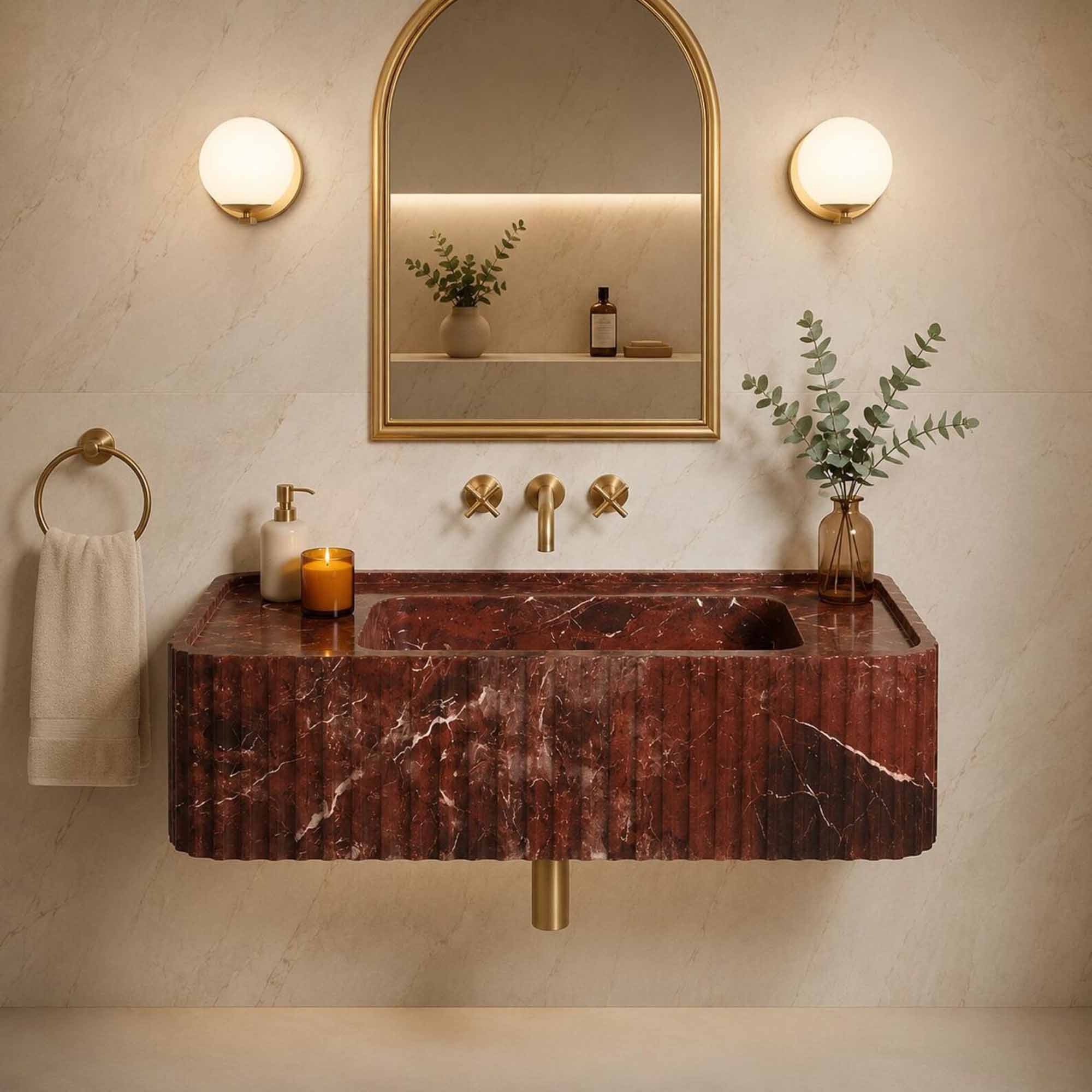 Rosso Levanto Hand-Carved Marble Vessel Sink
