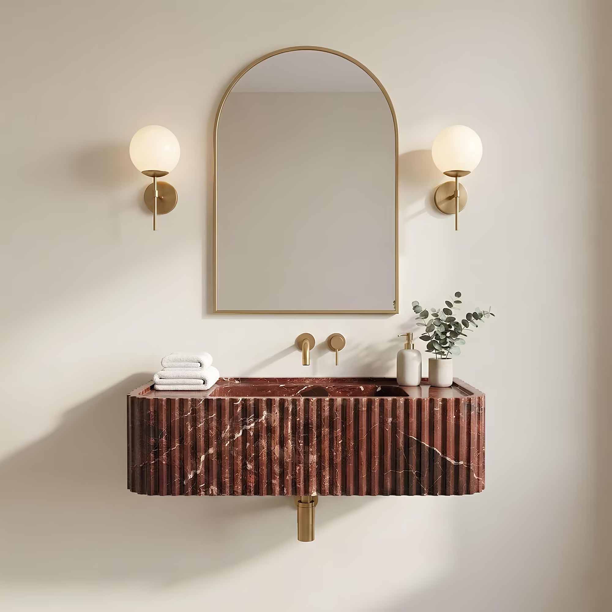 Rosso Levanto Hand-Carved Marble Vessel Sink
