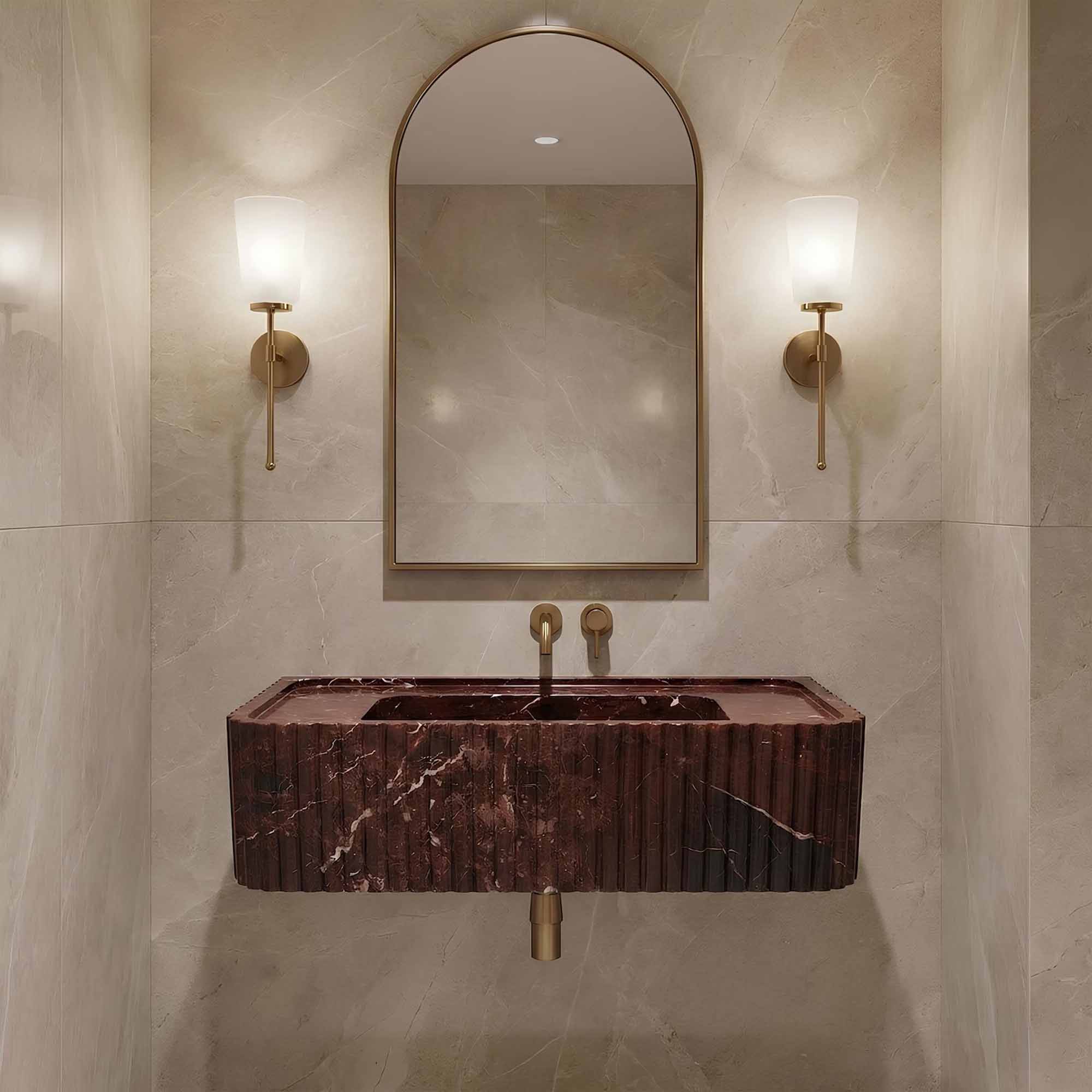 Rosso Levanto Hand-Carved Marble Vessel Sink
