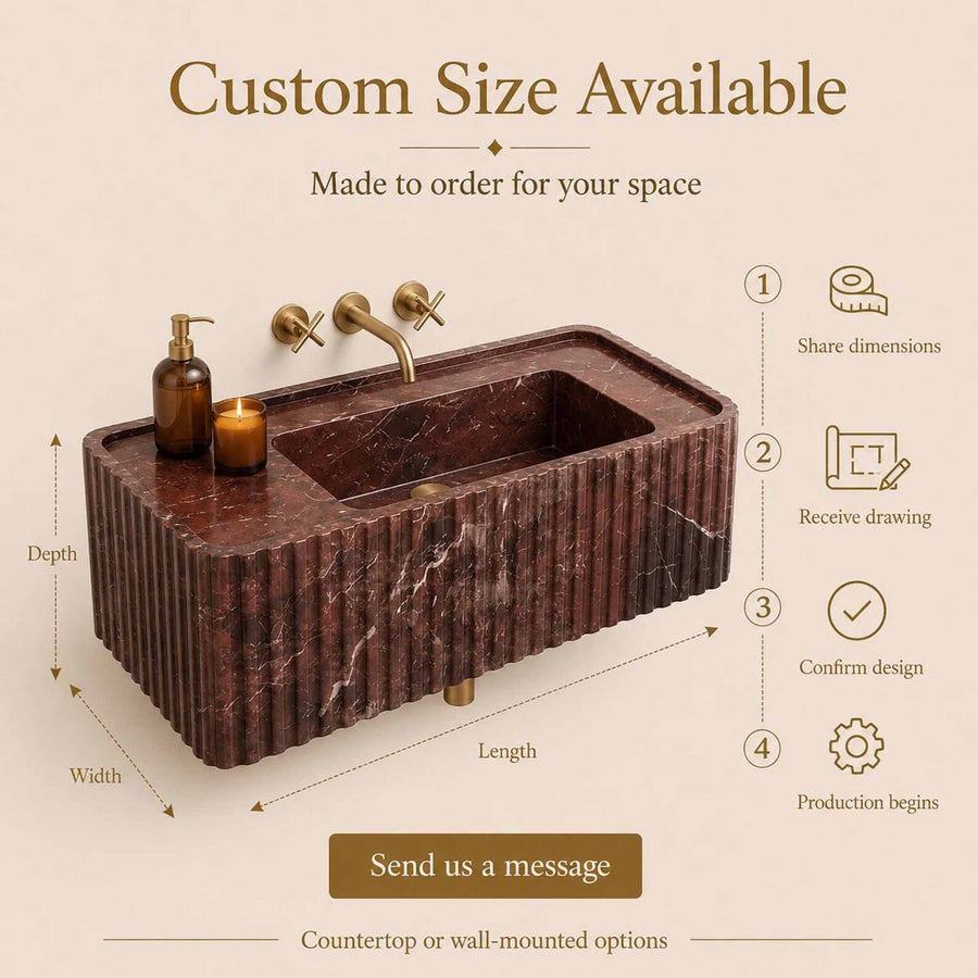 Rosso Levanto Hand-Carved Marble Vessel Sink