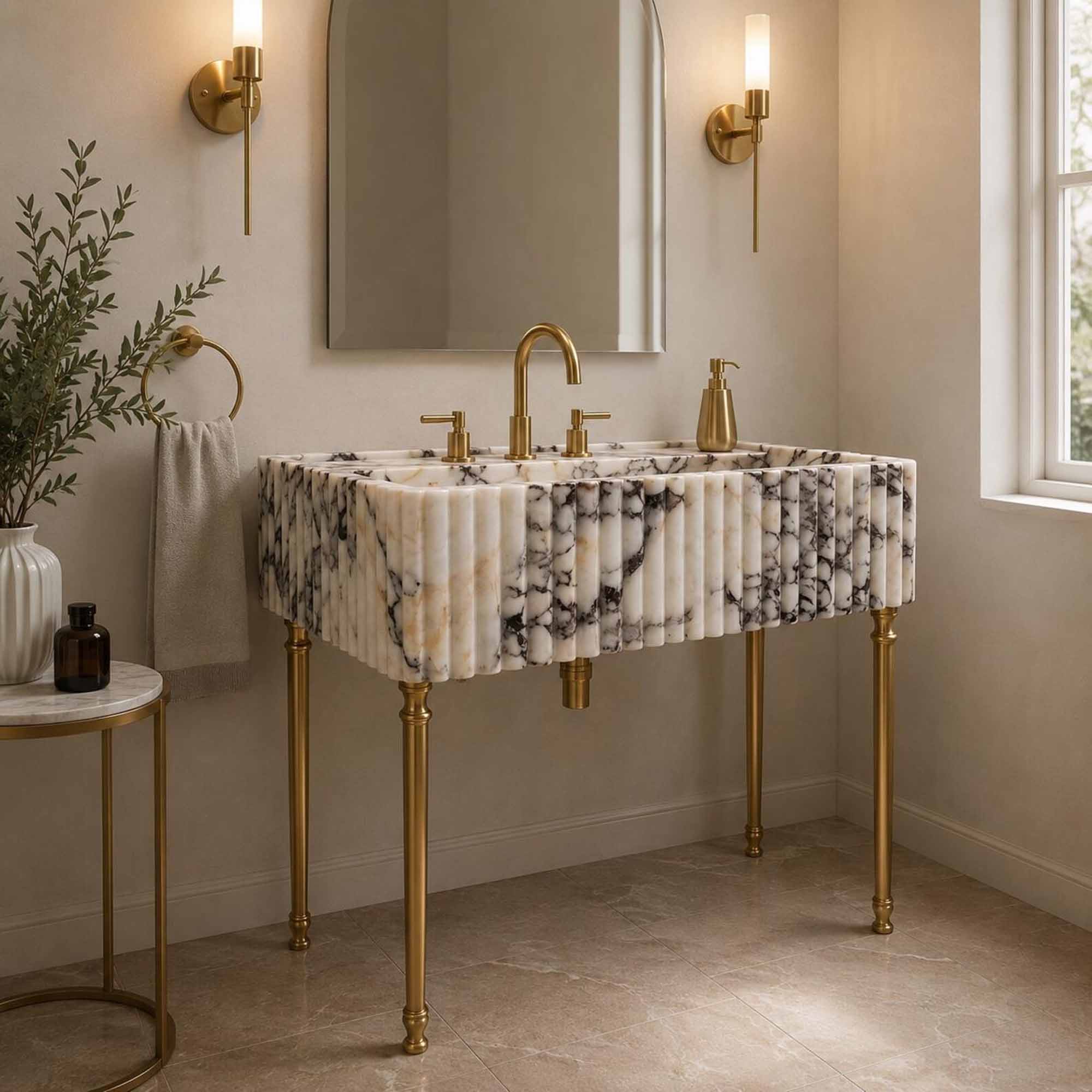 Calacatta Viola Hand-Carved Marble Sink