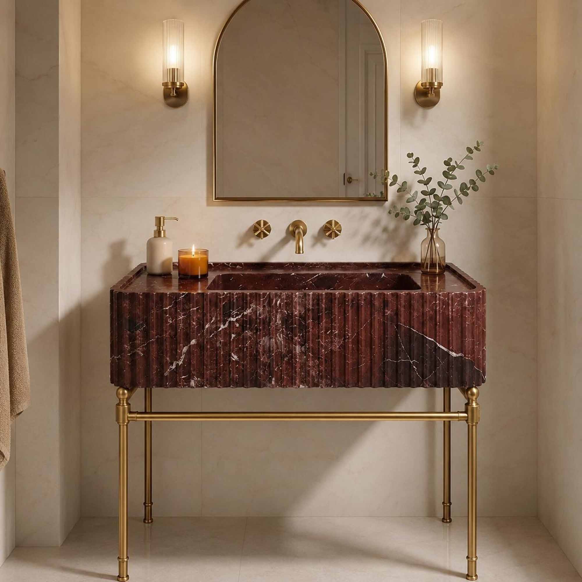 Rosso Levanto Hand-Carved Marble Vessel Sink