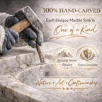 Artisan hand-carving black marble vessel sink from single natural stone block