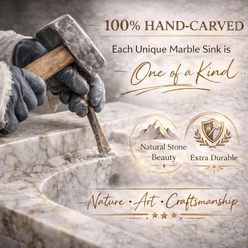 Artisan hand-carving black marble vessel sink from single natural stone block