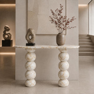 Calacatta Gold Marble Console Table – Sculptural Sphere Leg Entryway Table