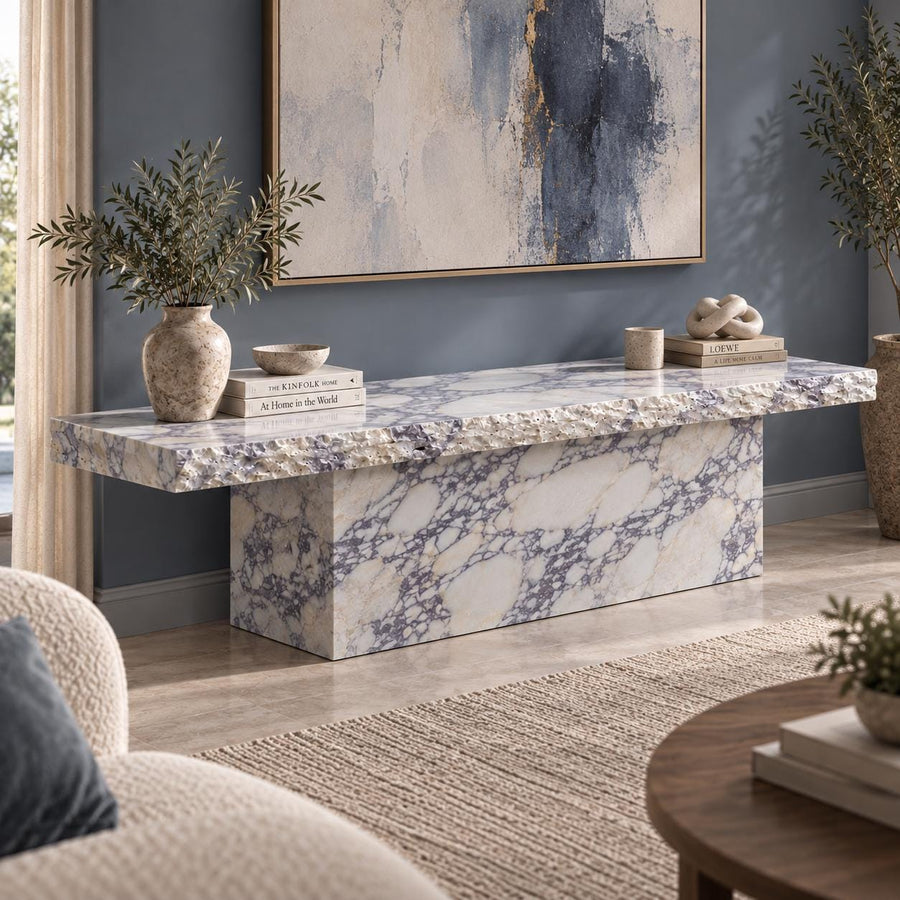 Calacatta Viola Marble Media Console – finish detail
