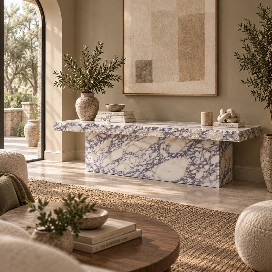 Calacatta Viola Marble Media Console – stone veining detail