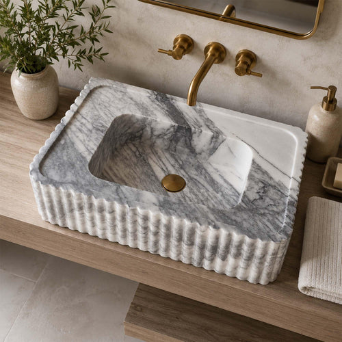 Hand Carved Calacatta Viola Vanity Sink, 30 Inch Wall Hung Washbasin - photo 1