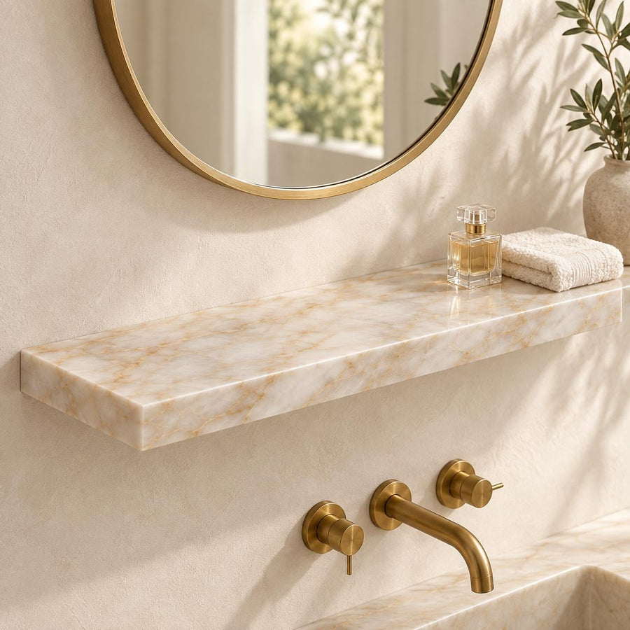 Natural Marble Wall Shelf – stone veining detail