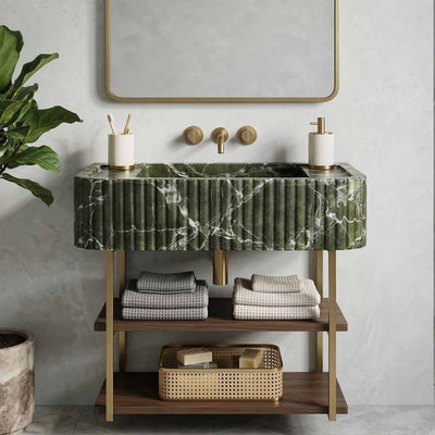 Green Levanto Hand-Carved Marble Vessel Sink for Bathroom