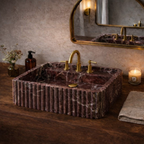 Rosso Levanto Hand-Carved Marble Sink for Bathroom & Kitchen | E-8