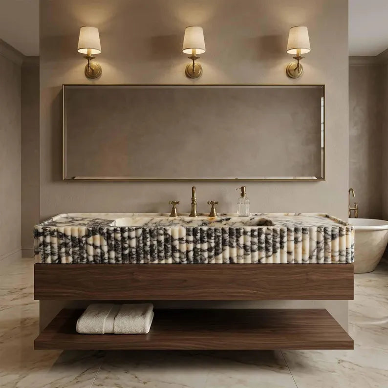 Hand carved calacatta viola marble sink fluted